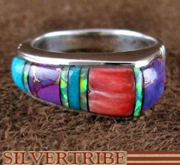 Sterling Silver Jewelry Turquoise Multicolor Ring Size 5-3/4 HS46883